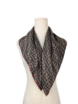 Brown Monogram Square Silk Scarf with Red Trimmings