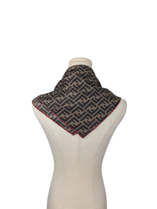 Brown Monogram Square Silk Scarf with Red Trimmings