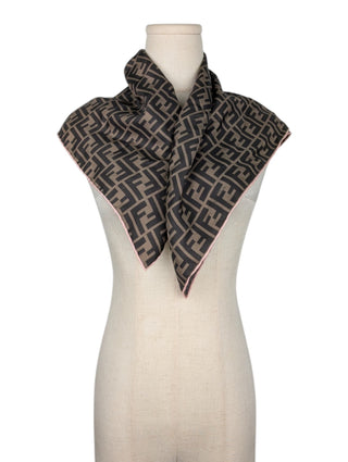 Brown Monogram Square Silk Scarf with Pink Trimmings