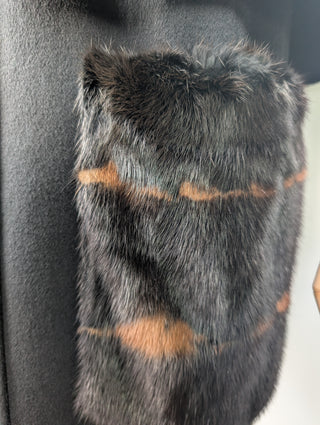 Black Cape Coat With Fur Pockets