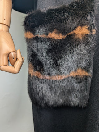 Black Cape Coat With Fur Pockets