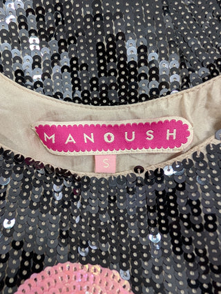 Brown Sequined Tank Top With Palm Graphic On The Front