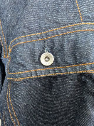 Dark Blue Denim Velour-Trimmed Jacket