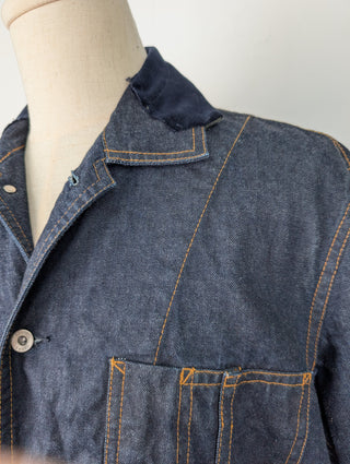 Dark Blue Denim Velour-Trimmed Jacket