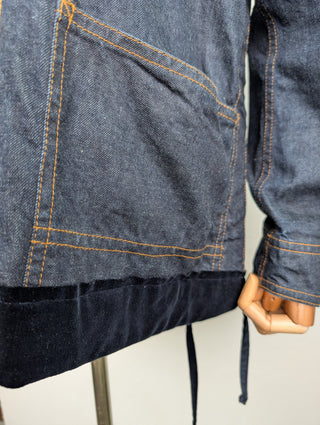 Dark Blue Denim Velour-Trimmed Jacket