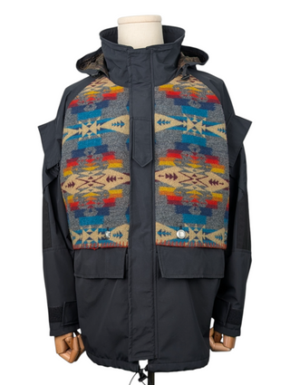 Black Parka With Wool Pattern