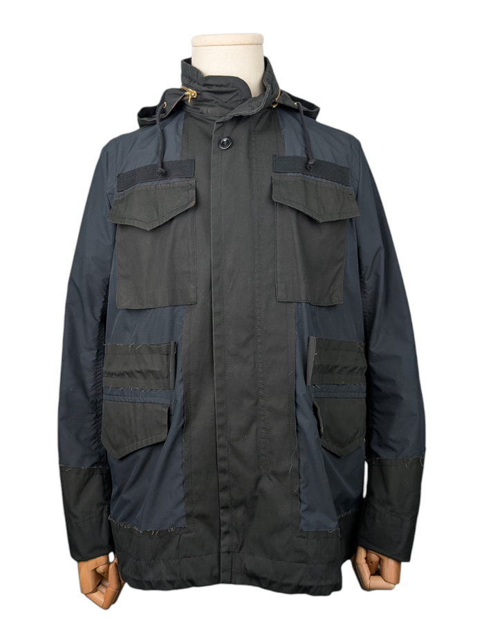 Black Deconstructed Military Hooded Jacket
