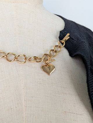 Black Open Cardigan With Gold Chain And LV Logo Charm Neck Closure