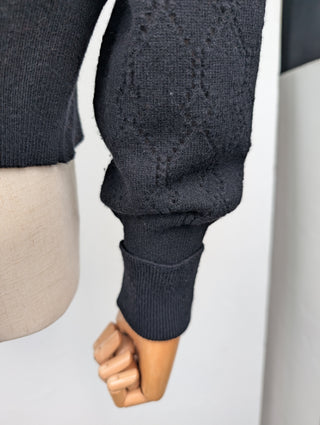 Black Open Cardigan With Gold Chain And LV Logo Charm Neck Closure