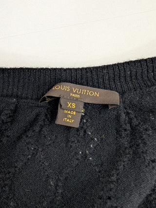 Black Open Cardigan With Gold Chain And LV Logo Charm Neck Closure