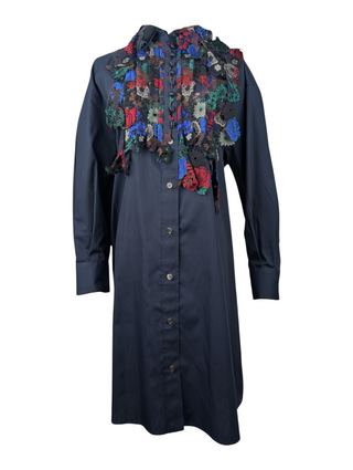 Navy Dress With Multi Color Cotton Floral Embroidery