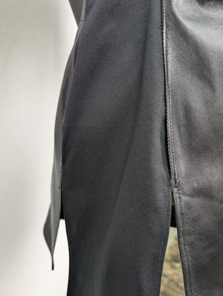Black Ruched lambskin Leather Shirt Jacket