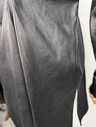 Black Ruched lambskin Leather Shirt Jacket