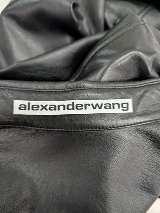 Black Ruched lambskin Leather Shirt Jacket