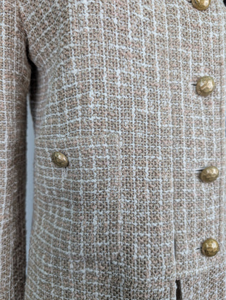 Beige Cotton Tweed Jacket With Zipper And Buttons