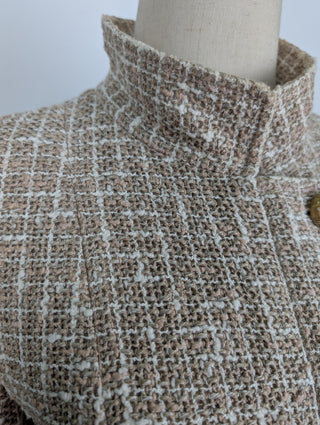 Beige Cotton Tweed Jacket With Zipper And Buttons
