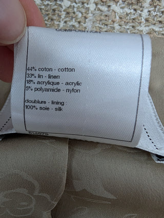 Beige Cotton Tweed Jacket With Zipper And Buttons