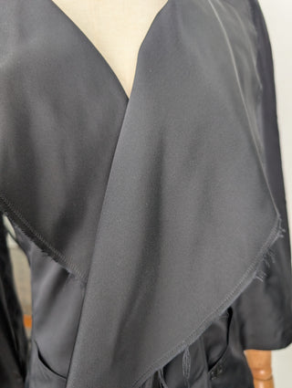 Black Silk Open Short Jacket, Interlocking CC Logo On Lower Front