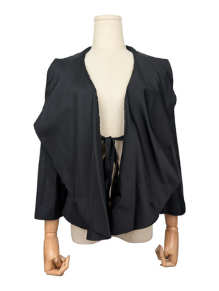 Black Silk Open Short Jacket, Interlocking CC Logo On Lower Front