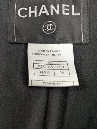 Black Silk Open Short Jacket, Interlocking CC Logo On Lower Front