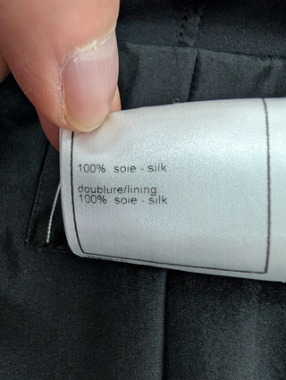 Black Silk Open Short Jacket, Interlocking CC Logo On Lower Front