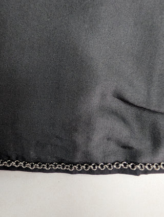 Black Silk Open Short Jacket, Interlocking CC Logo On Lower Front
