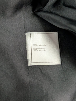 Black Silk Open Short Jacket, Interlocking CC Logo On Lower Front