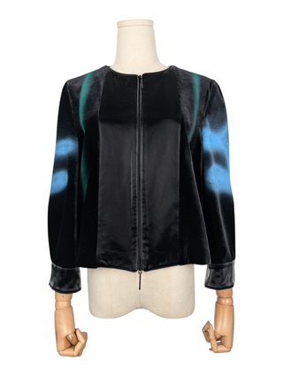 Black Velvet Zip Up Jacket With Dash Of Blue And Green