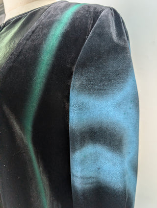 Black Velvet Zip Up Jacket With Dash Of Blue And Green