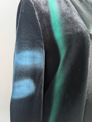 Black Velvet Zip Up Jacket With Dash Of Blue And Green
