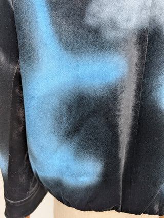 Black Velvet Zip Up Jacket With Dash Of Blue And Green