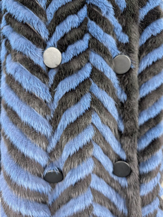 Blue And Black Fur Mid Length Double Breast Jacket