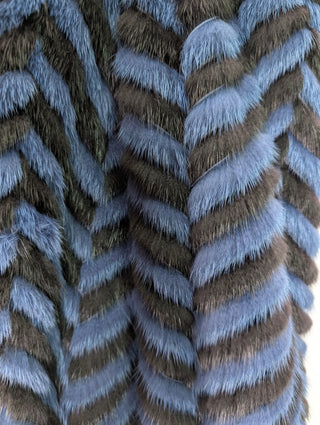 Blue And Black Fur Mid Length Double Breast Jacket