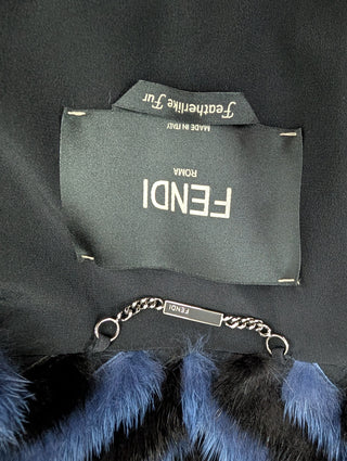 Blue And Black Fur Mid Length Double Breast Jacket