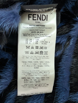 Blue And Black Fur Mid Length Double Breast Jacket