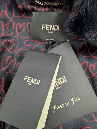 Brown Fur Vest With Blue Fur Frims And Logo Back Belt