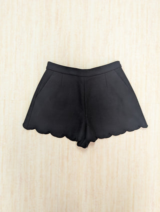 Black Shorts with Scallop Hem Ends