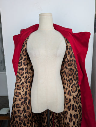 Red Shimmering Mid-Length Trench Coat