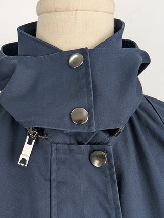 Navy Hooded Mid-Length Jacket