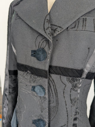 Black Wool Fitted 3-Button Jacket