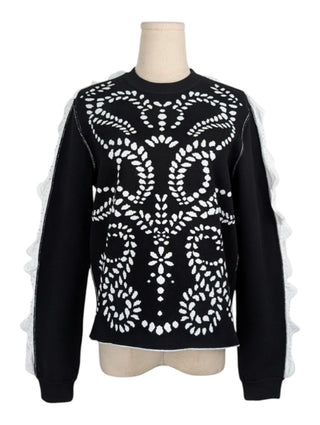 Black And White Pullover With White Cotton Trim