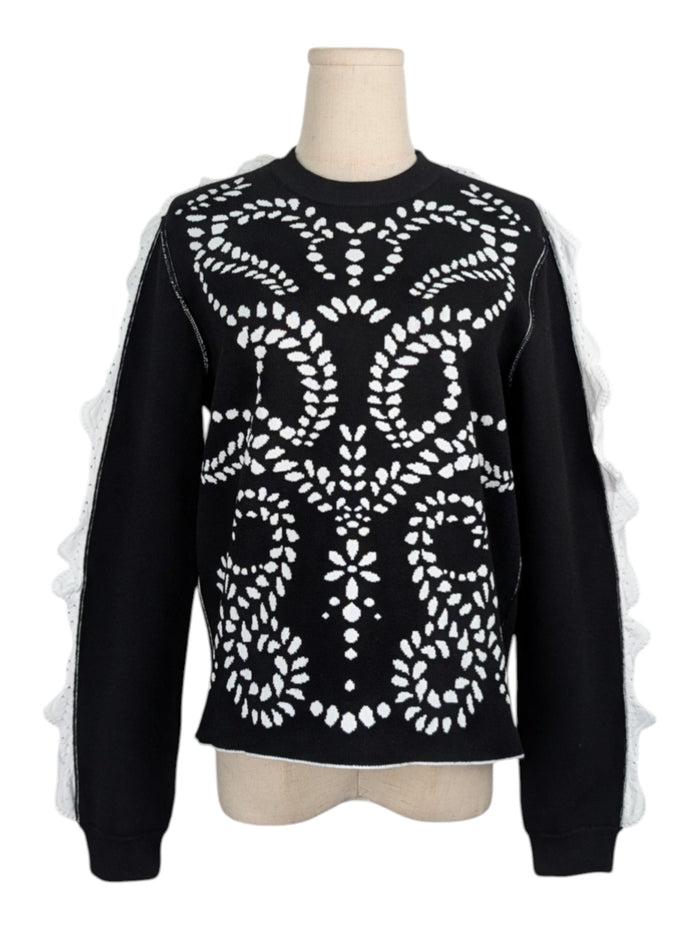 Black And White Pullover With White Cotton Trim