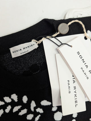 Black And White Pullover With White Cotton Trim