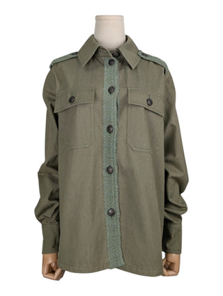 Khaki Green Tweed Patchwork Jacket