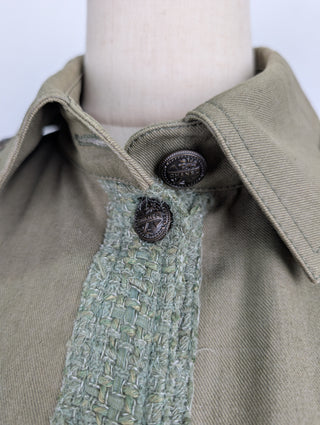 Khaki Green Tweed Patchwork Jacket
