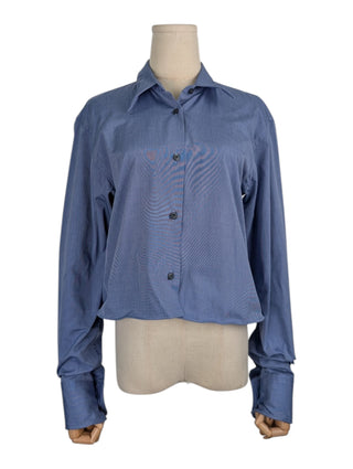 Blue Cotton Shirt with Wire Piped End