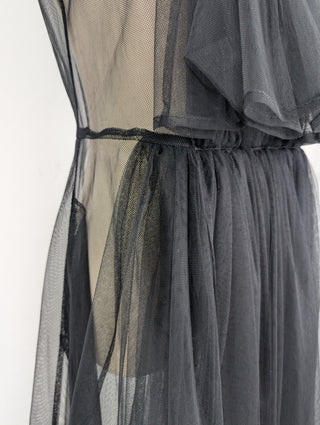 Black Mesh Dress with Ruffle Front