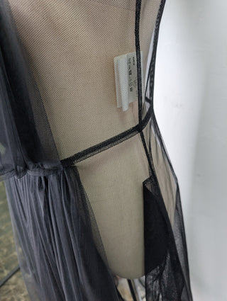 Black Mesh Dress with Ruffle Front