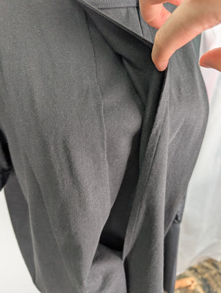 Black Short Sleeve Tee with Pleated Details and Sheer Left Side