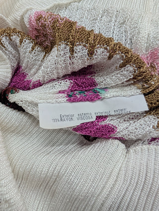 White V-neck Knitted Pullover with Multicolor Mixed Patterns